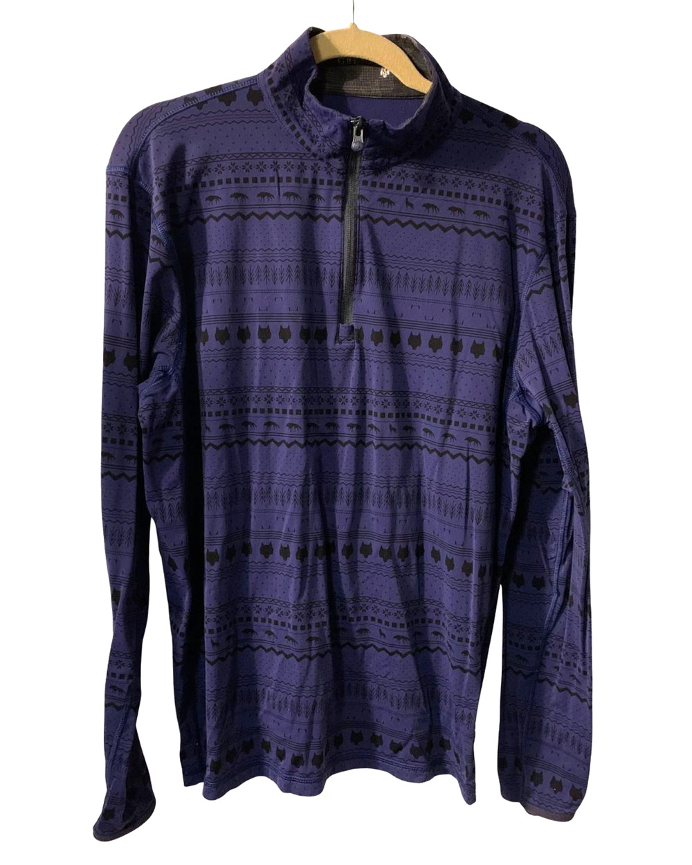Greyson Mens Aztec Wolf Print 1/4 Zip Pullover Size M Blue Black Golf Outdoors